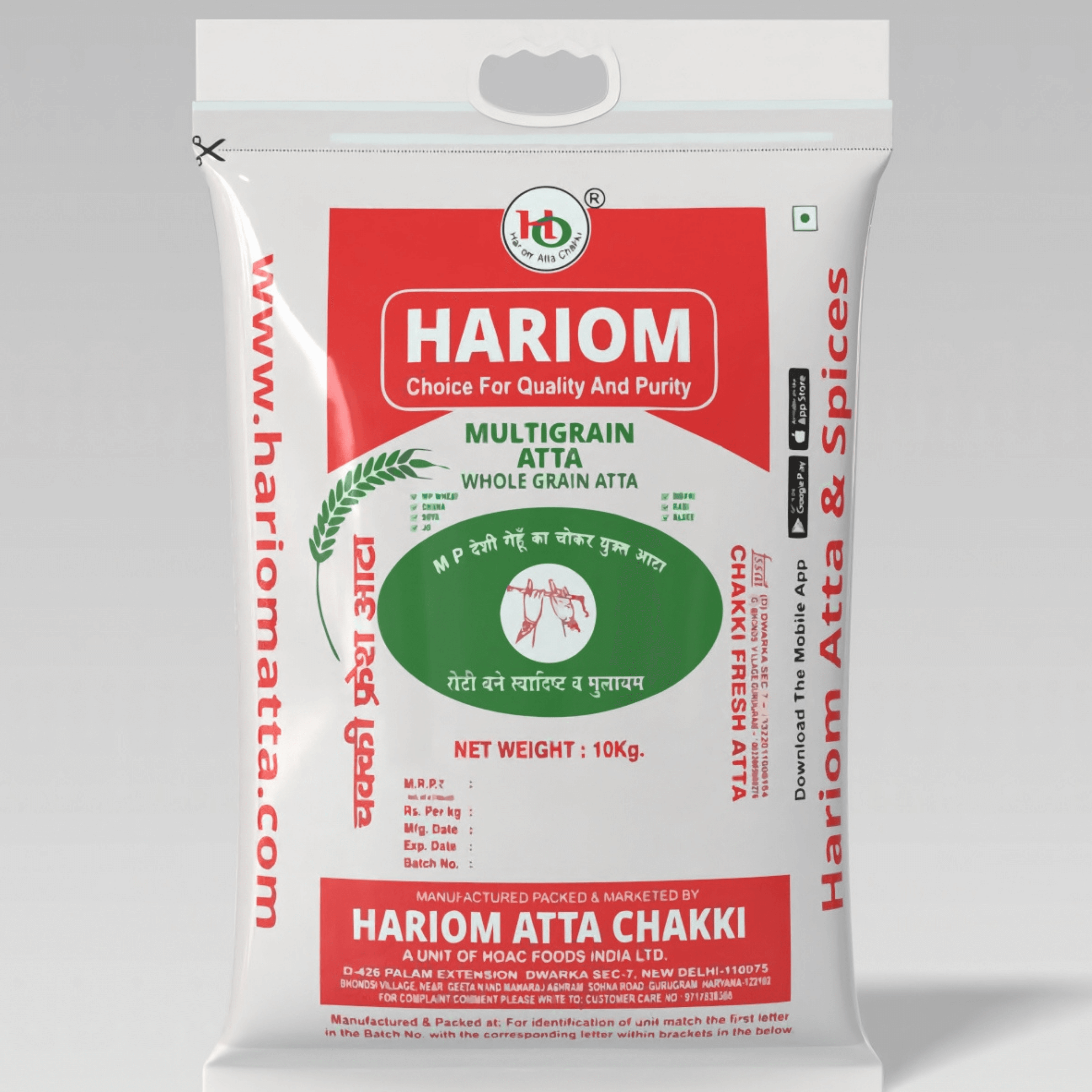 Multigrain Atta Rs. 66.0 Hariom Multigrain Atta – Power of 7 Grains for a Healthier You Bring home the goodness of health and taste with Hariom Multigrain Atta, a thoughtfully crafted blend of 7 nutritious grains – Wheat, Chana (Bengal Gram), Soya, Barley